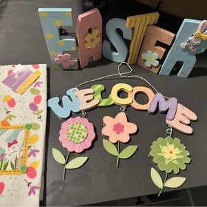 Easter Decor - Colorful Easter Welcome Sign, Easter table sign & Kitchen Towel